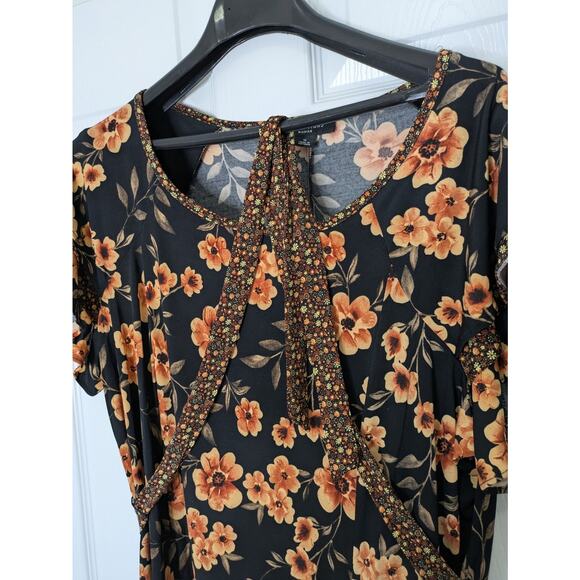 Perceptions Womens Dress Black Floral 1X Short Sleeve Belted - Picture 7 of 9